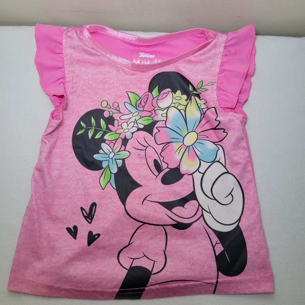 Disney‎ Junior Minnie Pink Floral Top Ruffled Sleeves Girls 2T